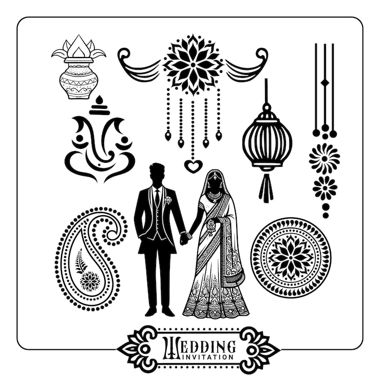 Vector indian wedding invitation card decorative elements collection