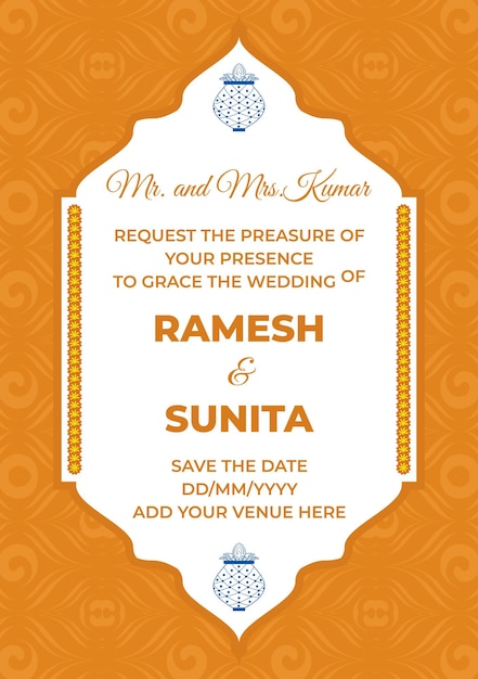 Indian Wedding Invitation Card Template Layout with Venue Details