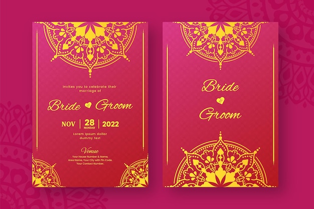 Vector indian wedding invitation card with decorative mandala decoration background