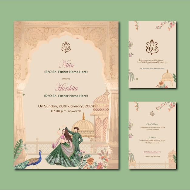 Vector indian wedding invitation template