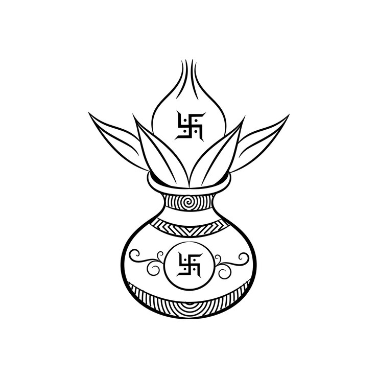 वेक्टर indian wedding kalash outline illustration