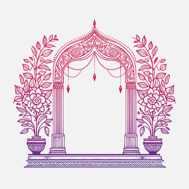 Indian wedding mandap with bride and groom for wedding invitation card