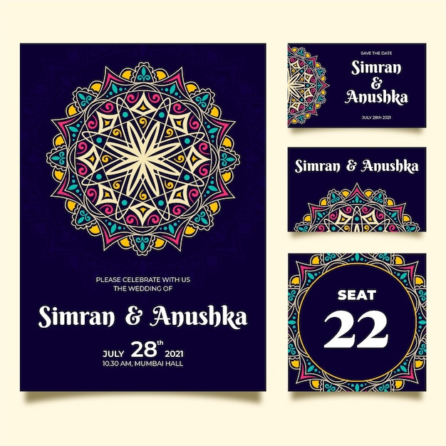 Vector indian wedding stationery pack