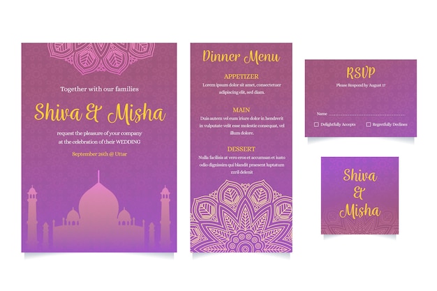 Vector indian wedding stationery set