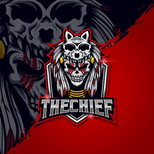 Indian wolf Skull ESport Game logo design template