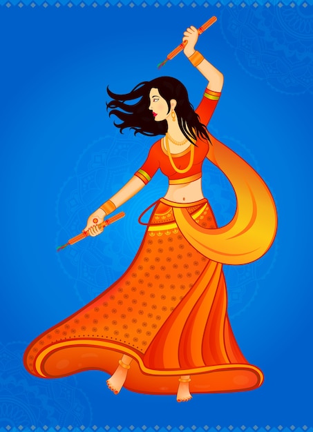 Vector indian woman playing garba at navratri