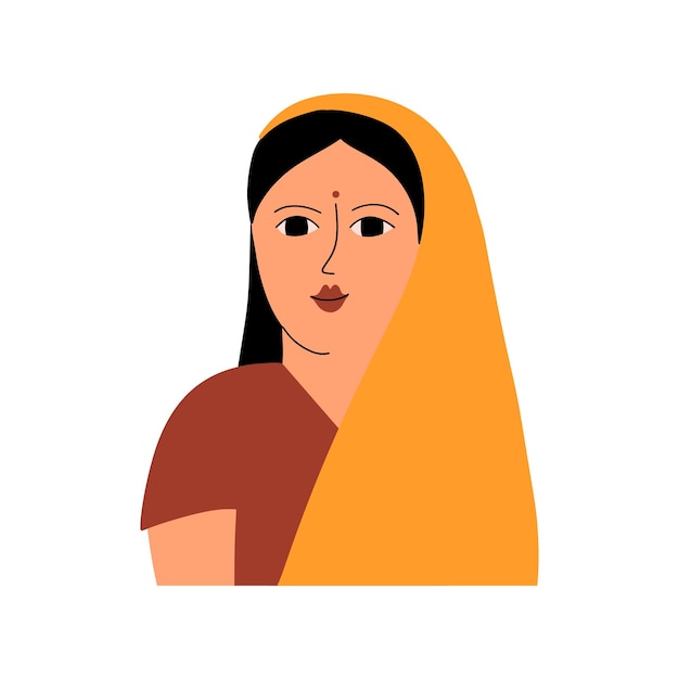 Indian woman portrait Vector illustration in flat style