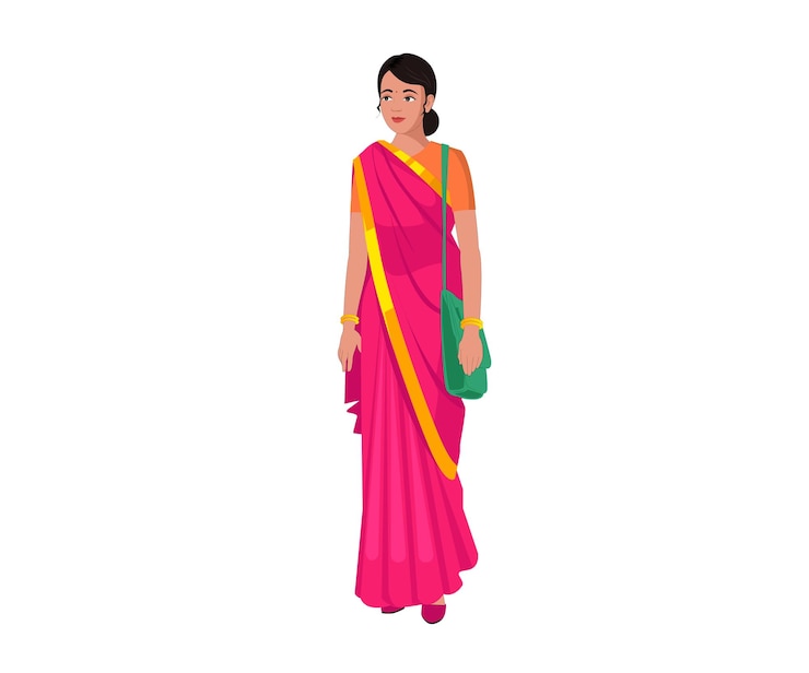Vector indian woman in saree with bag