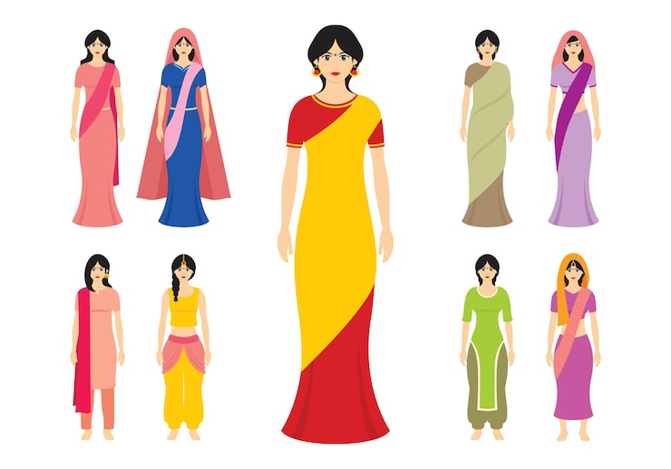 Vector indian woman traditional culture clothes