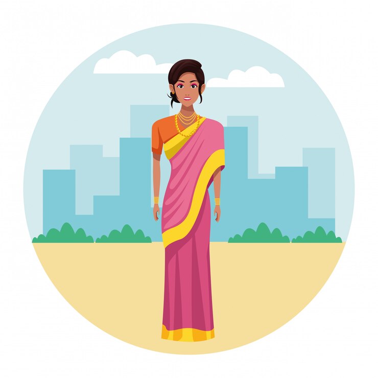 Vector indian woman wearing traditional hindu clothes