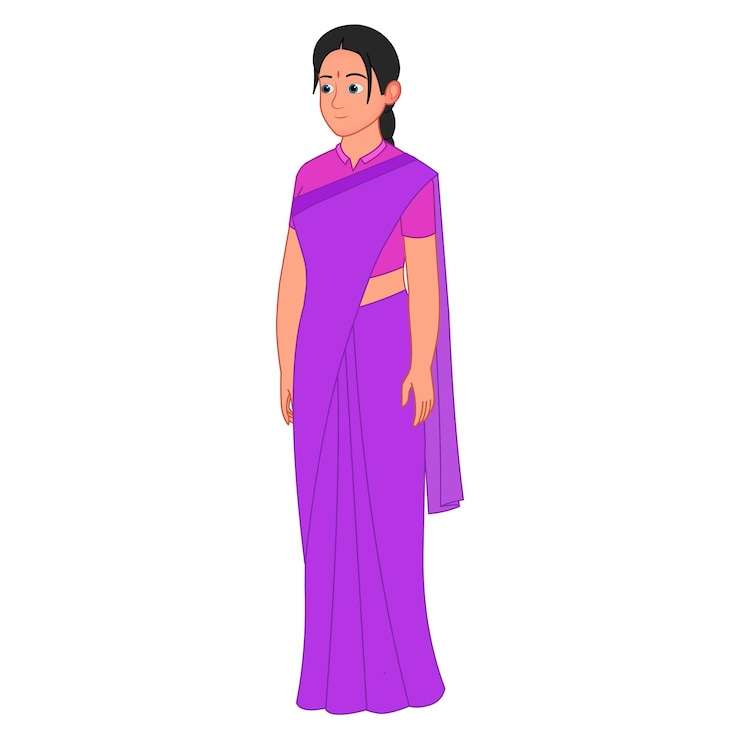 Vector indian woman with traditional saree, female character, indian mother, young indian girl