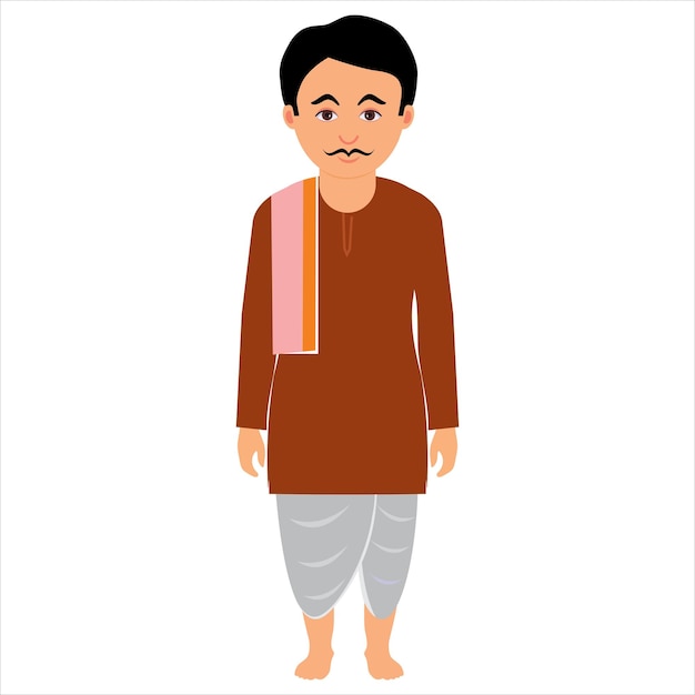 Indian young village farmer character in dhoti and kurta