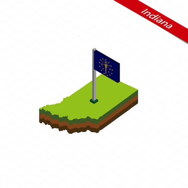 Indiana isometric map and flag vector illustration