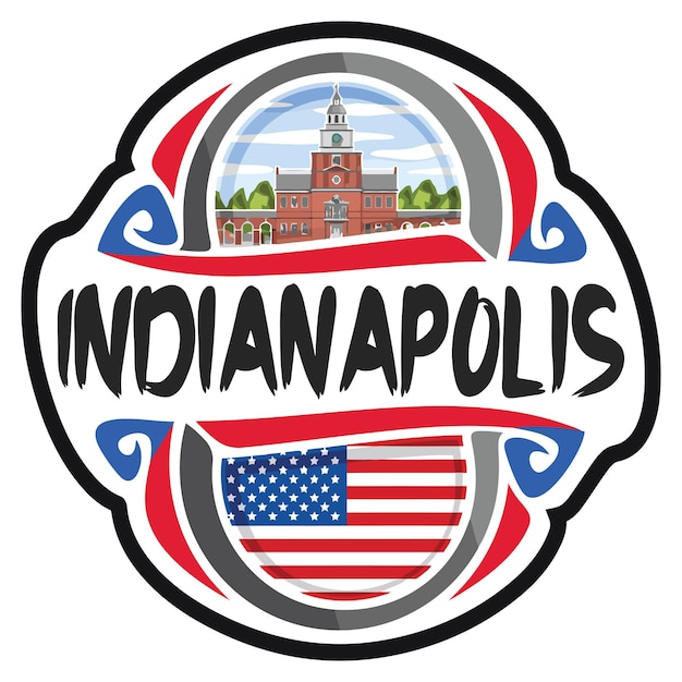 Indianapolis USA United States Flag Travel Souvenir Skyline Landmark Logo Badge Stamp Seal Emblem