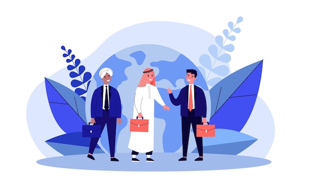 세계 앞의 IndianArab과 유럽 기업인