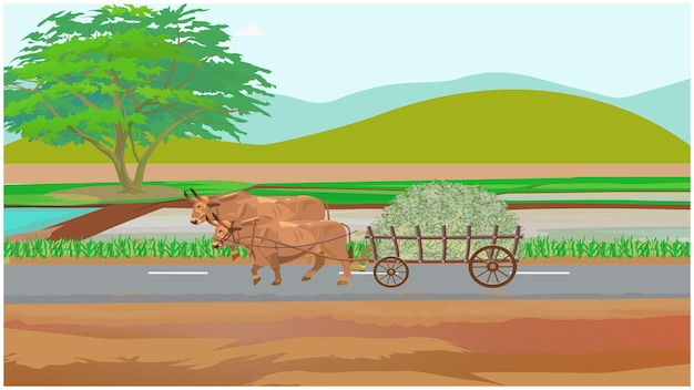 Indiase Aziatische landelijke dorp natuurlijke scène landschap voor cartoon animatie achtergrond.