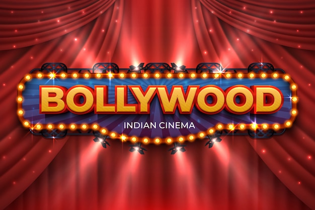 Vector indiase bioscoop achtergrond. bollywood filmposter met rode gordijnen, 3d-realistische film award fase. bollywood-cinematografie