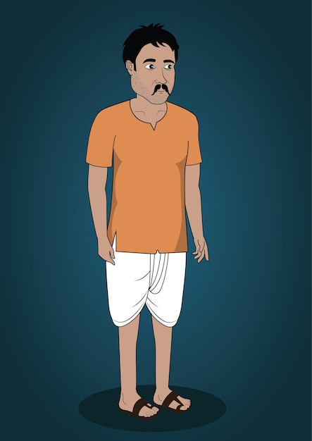 Indiase dorpsboer cartoon personage ontwerp voor 2d animatie