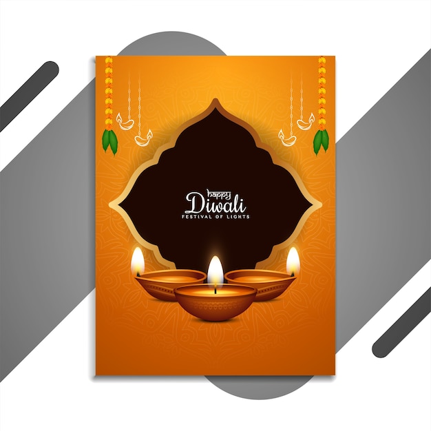 Indiase festival gelukkige diwali-vieringsbrochure met lampen