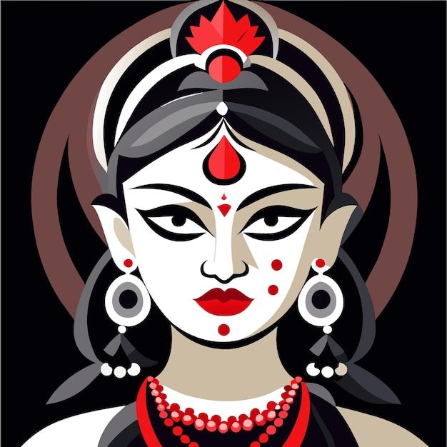 Indiase festival godin durga gezicht vakantie viering getekende cartoon sticker illustratie