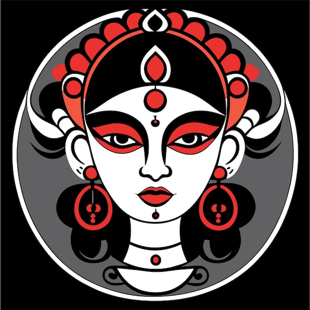 Indiase festival godin durga gezicht vakantie viering getekende cartoon sticker illustratie