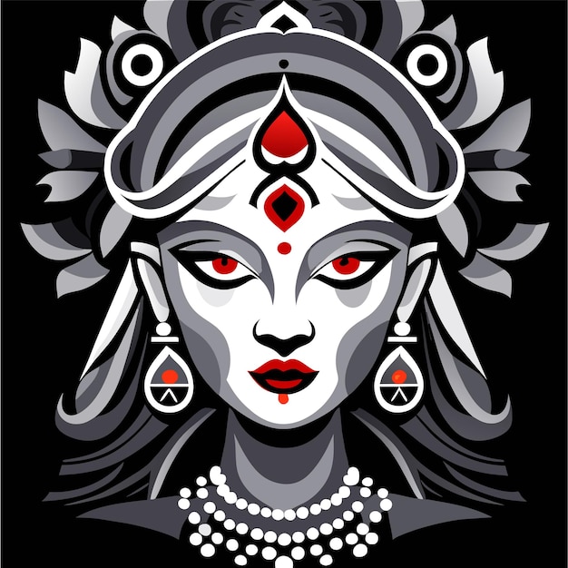 Indiase festival godin durga gezicht vakantie viering getekende cartoon sticker illustratie