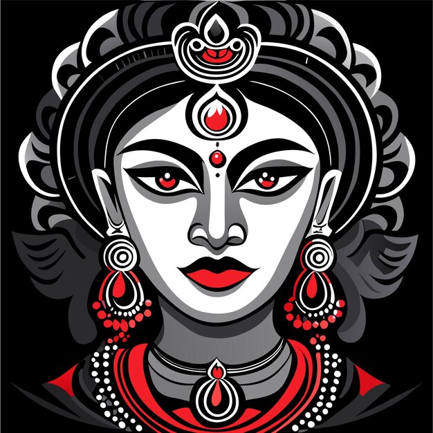 Vector indiase festival godin durga gezicht vakantie viering getekende cartoon sticker illustratie