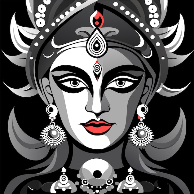 Indiase festival godin durga gezicht vakantie viering getekende cartoon sticker illustratie