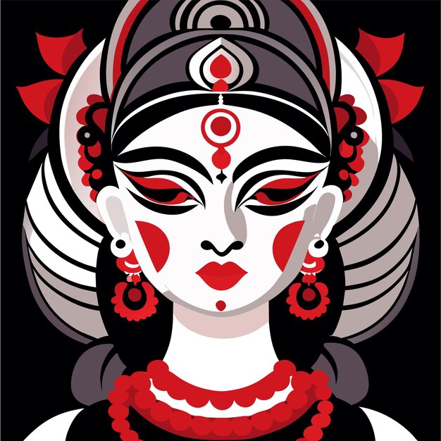 Indiase festival godin durga gezicht vakantie viering getekende cartoon sticker illustratie