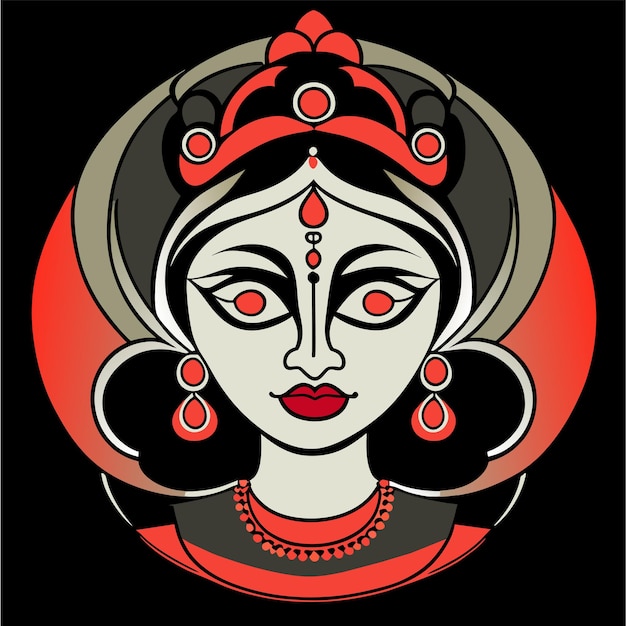 Vector indiase festival godin durga gezicht vakantie viering getekende cartoon sticker illustratie