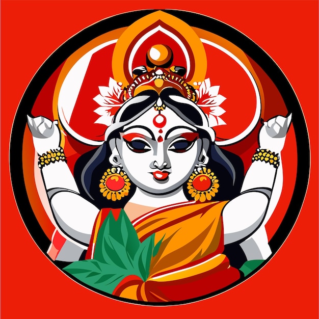 Vector indiase festival godin durga gezicht vakantie viering getekende cartoon sticker illustratie