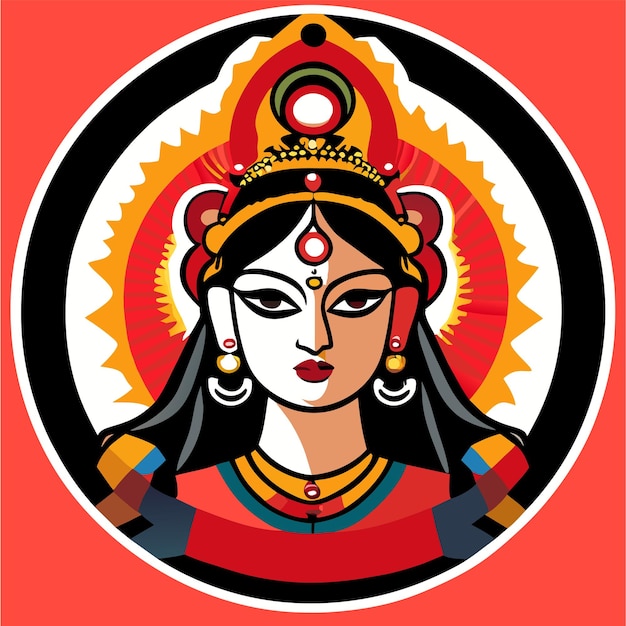 Vector indiase festival godin durga gezicht vakantie viering getekende cartoon sticker illustratie