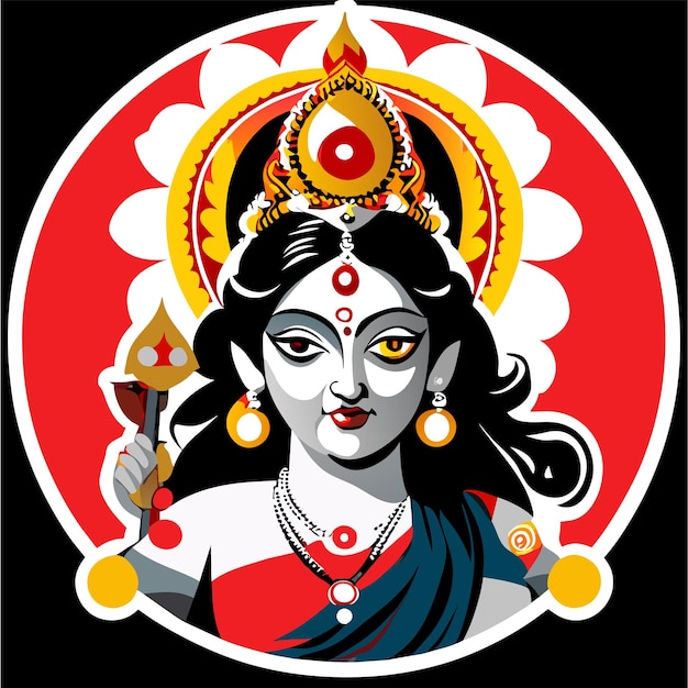 Vector indiase festival godin durga gezicht vakantie viering getekende cartoon sticker illustratie