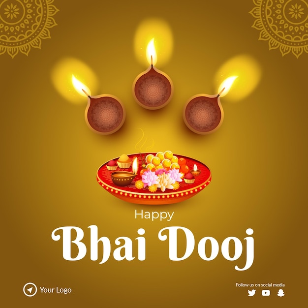 Indiase festival Happy Bhai Dooj banner ontwerpsjabloon