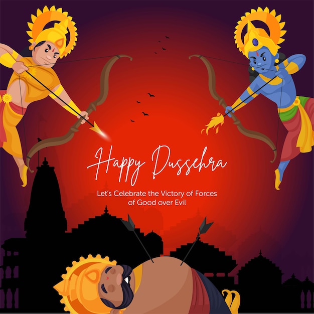 Indiase festival happy Dussehra cartoon stijlsjabloon