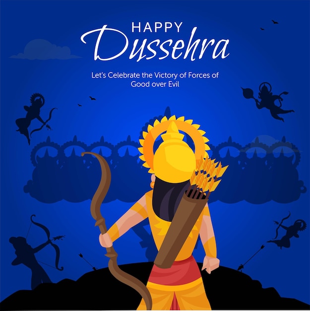 Indiase festival happy dussehra cartoon stijlsjabloon