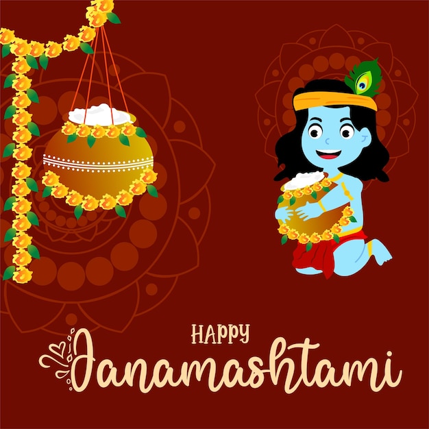 Indiase festival Happy Janmashtami Vector illustratie Hand getekend Creatief ontwerp amp achtergrond