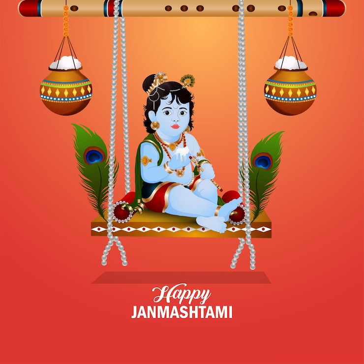 Vector indiase festival happy krishna janmashtami banner