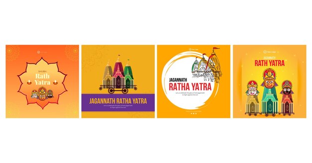 Vector indiase festival jagannath rath yatra banner ingesteld sjabloon