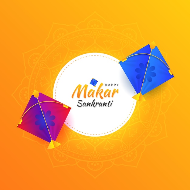 Vector indiase festival makar sankranti feest met vliegers achtergrond