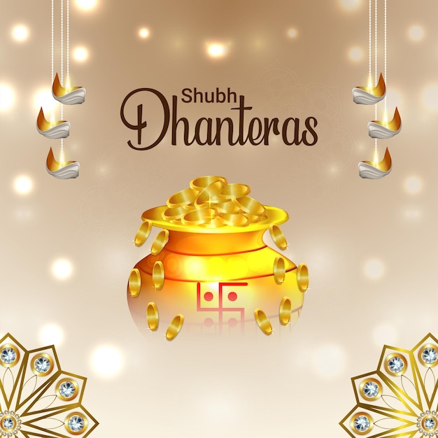 Indiase festival shubh dhanteras achtergrond met gouden munt pot