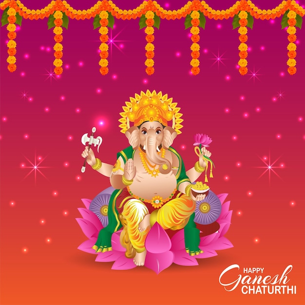 Indiase festival van gelukkige ganesh chaturthi-vieringskaart met vectorillustratie van heer ganesha