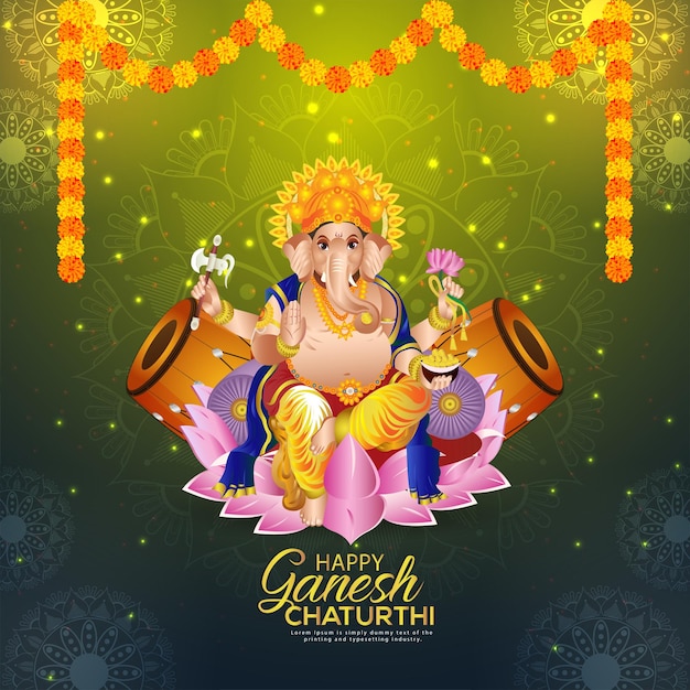 Indiase festival van gelukkige ganesh chaturthi-vieringskaart met vectorillustratie van heer ganesha