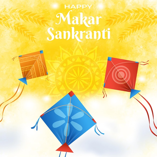 Indiase makar sankranti festivalkaartontwerp met vliegers