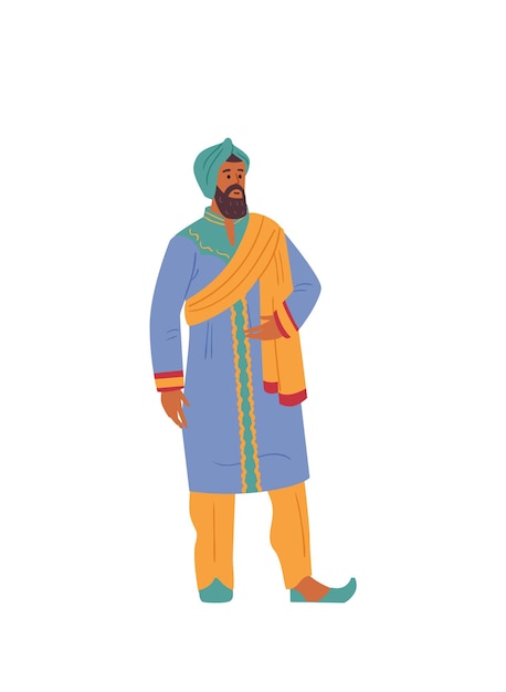 Vector indiase man in traditionele outfit staand aziatisch mannelijk personage