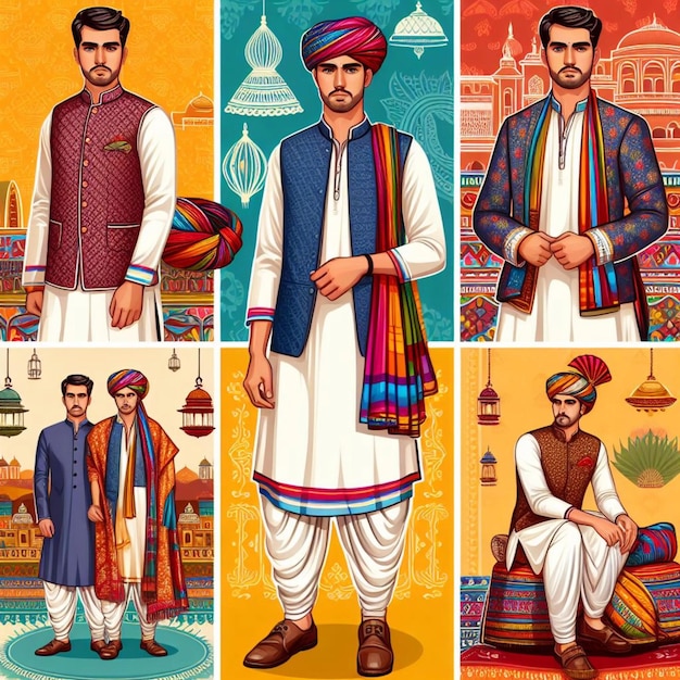 Indiase mannen in traditionele kleding vector illustratie