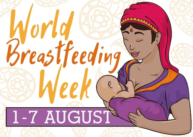 Indiase moeder met baby viert Wereld Borstvoeding Week van 1 tot 7 augustus