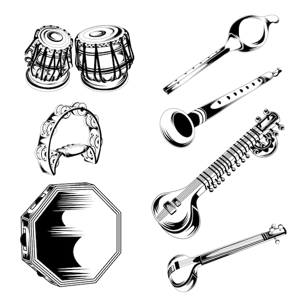 Indiase muziekinstrumenten Set Stock Vector