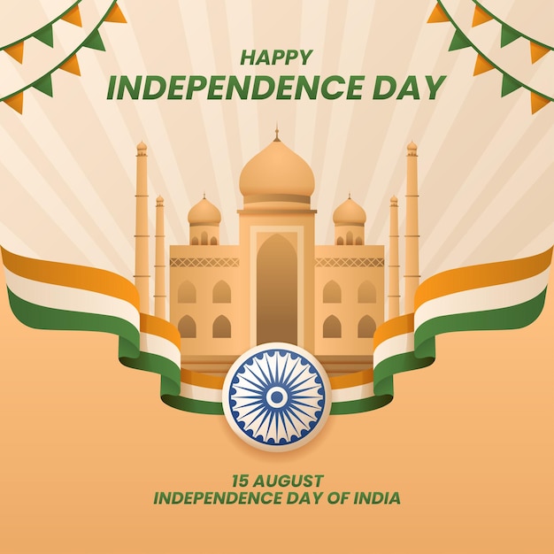 Indiase Onafhankelijkheidsdag achtergrond met driekleurige golvende vlag