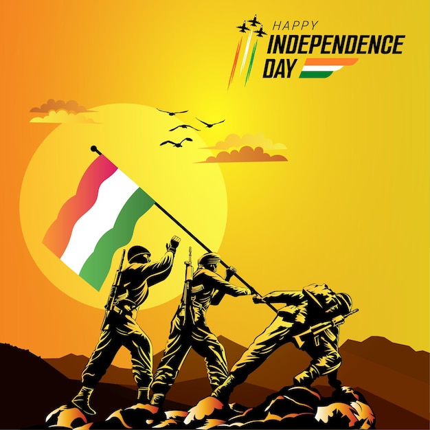 Indiase onafhankelijkheidsdaggroet met illustratie van de vlag van het Indiase leger hold